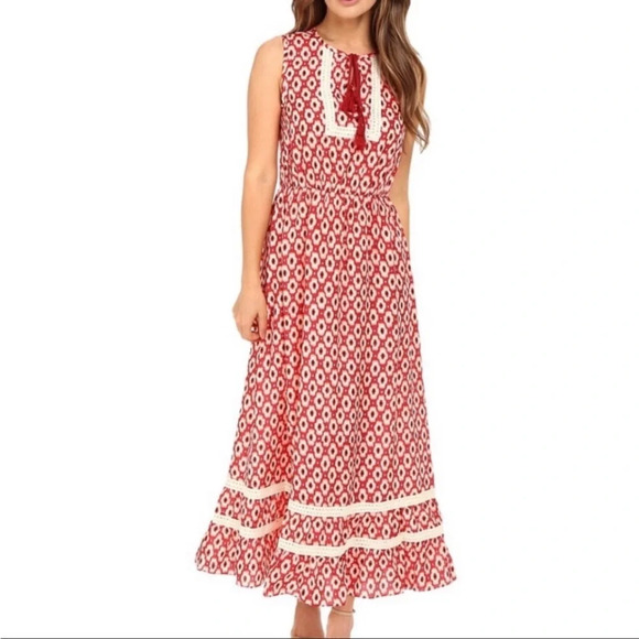 Kate Spade New York Posy Ikat Print Dress Red Silk Size 4 - Picture 1 of 8